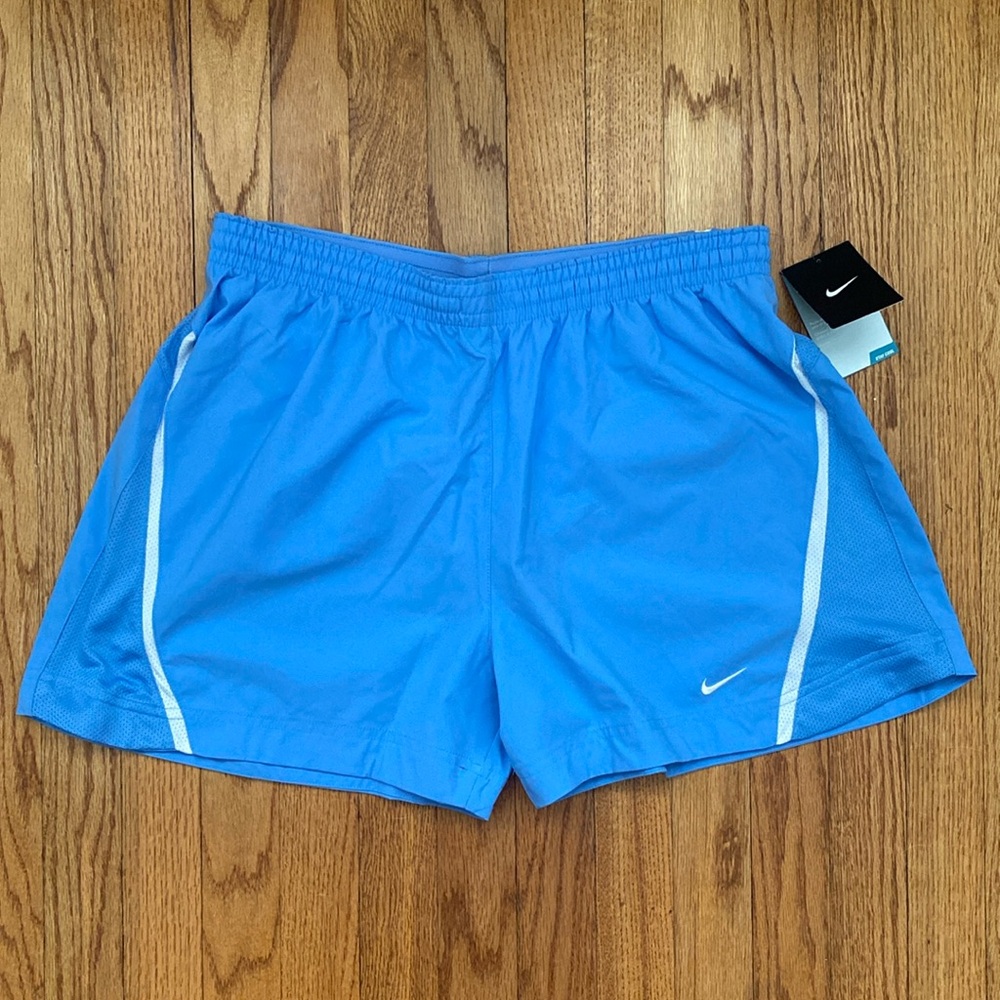 Nike Women’s game shorts; size:L; color- light blue/white trim
